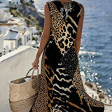 Haljina Patchwork sa Printom Leopard bez Rukava Duga