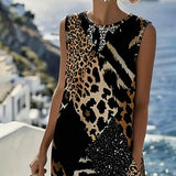Haljina Patchwork sa Printom Leopard bez Rukava Duga