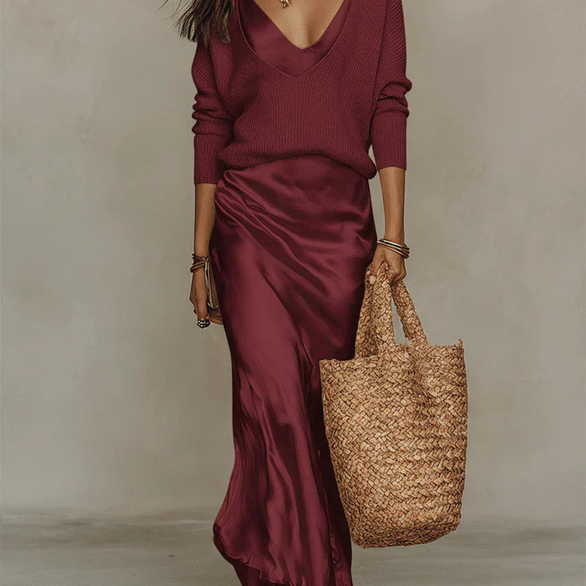 Anaïs – Elegantna midi satenska haljina