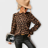 Kayla – Leopard Bluzica sa Plisiranom Ovratnikom