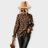 Kayla – Leopard Bluzica sa Plisiranom Ovratnikom