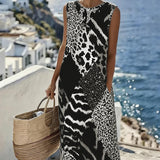 Haljina Patchwork sa Printom Leopard bez Rukava Duga