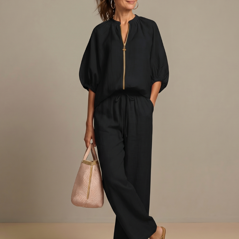 Natalia | Top bluzon sa rajsferšlusom i širokim pantalonama