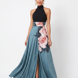 Olympas | Halter Bodice Floral Skirt Maxi Haljina