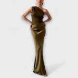 Elegantna Maxi Plisirana Haljina sa Jednim Rame
