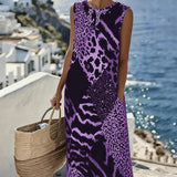 Haljina Patchwork sa Printom Leopard bez Rukava Duga