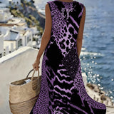 Haljina Patchwork sa Printom Leopard bez Rukava Duga