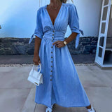 RIVIERA haljina — duga haljina na kopčanje u denim stilu