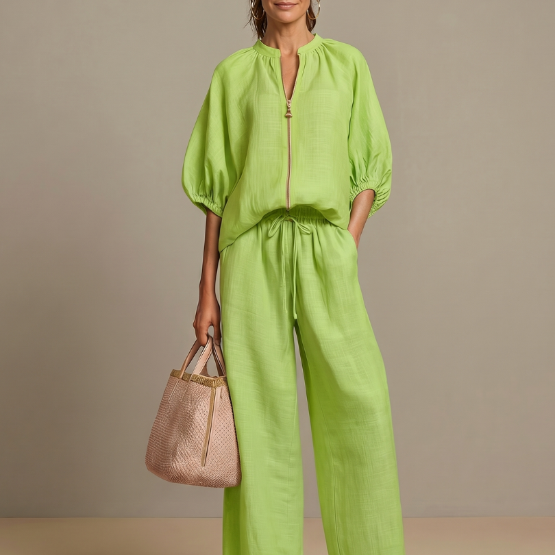 Natalia | Top bluzon sa rajsferšlusom i širokim pantalonama