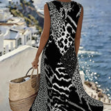 Haljina Patchwork sa Printom Leopard bez Rukava Duga