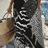 Haljina Patchwork sa Printom Leopard bez Rukava Duga