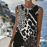 Haljina Patchwork sa Printom Leopard bez Rukava Duga