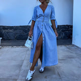 RIVIERA haljina — duga haljina na kopčanje u denim stilu