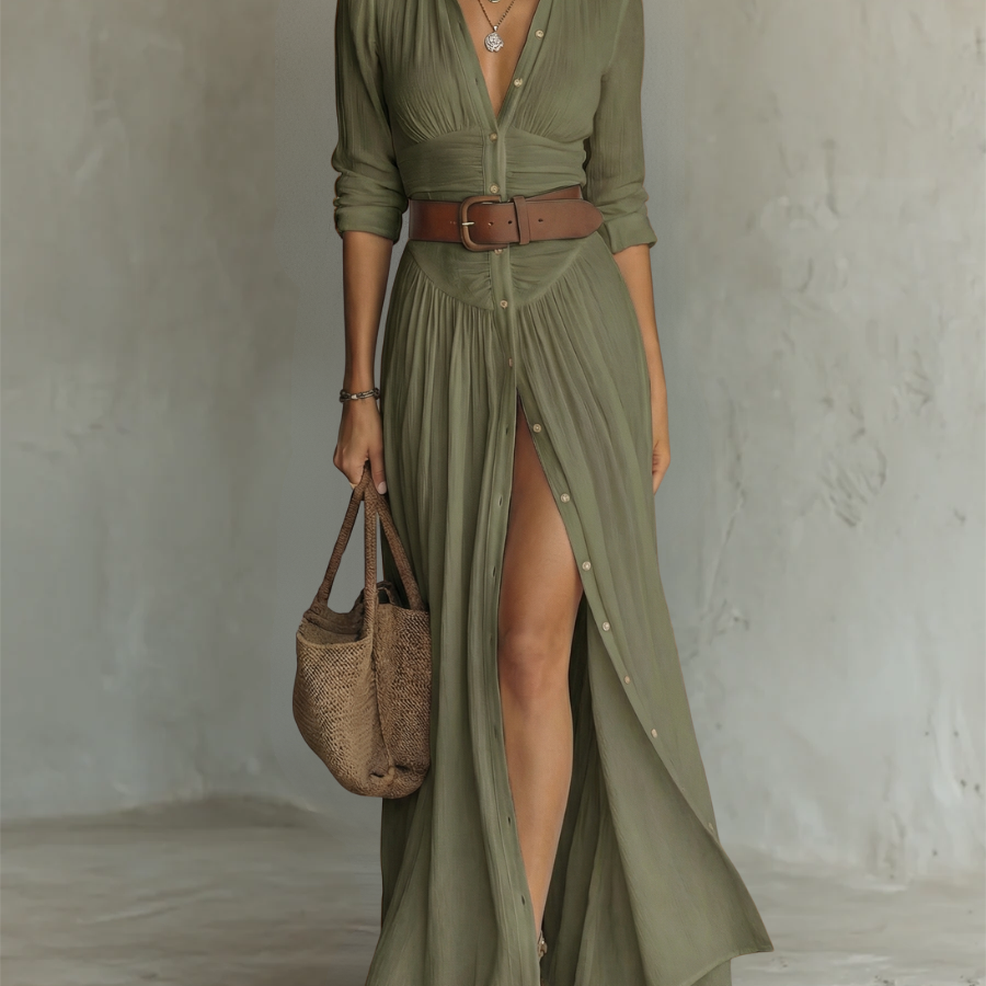 Amélia - Elegantna maxi haljina za žene sa kragnom