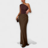 Elegantna Maxi Plisirana Haljina sa Jednim Rame