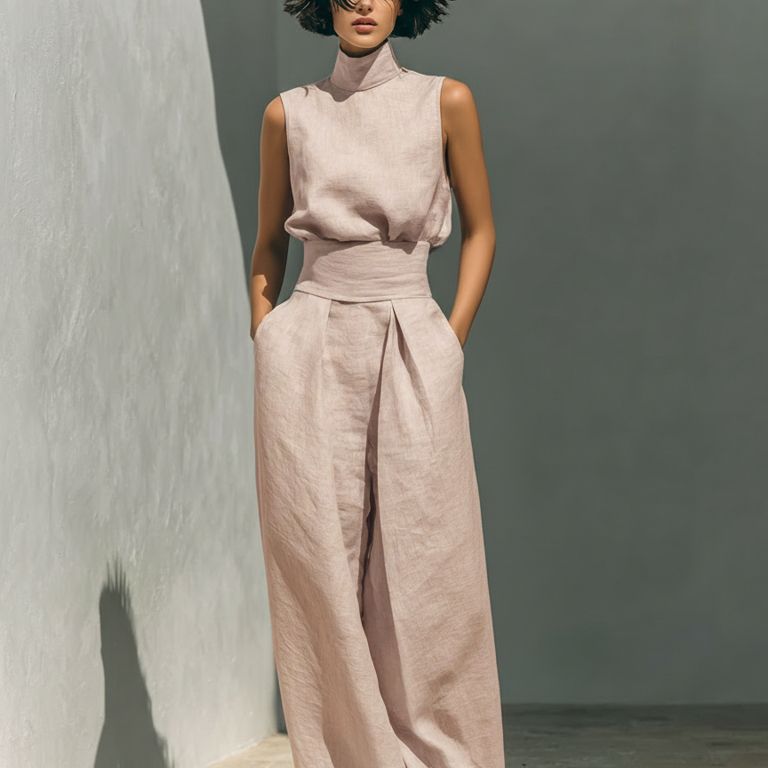 Maria – Minimalistički set od pamuka i lana s topom i širokim pantalonama