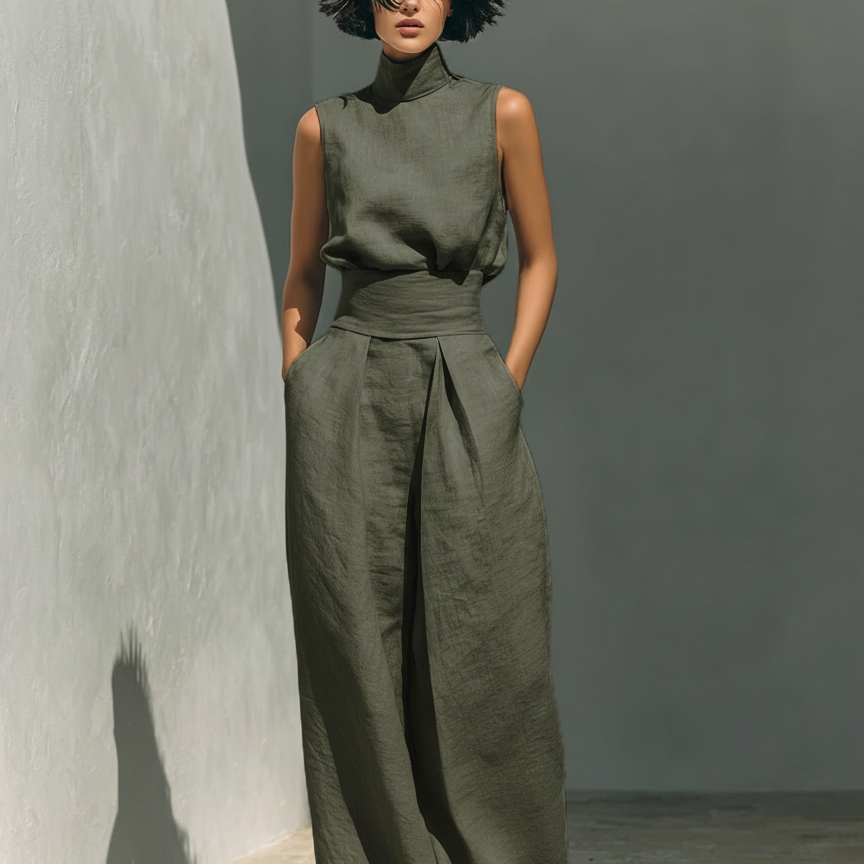 Marieta | Minimalistički komplet bez rukava i široke pantalone
