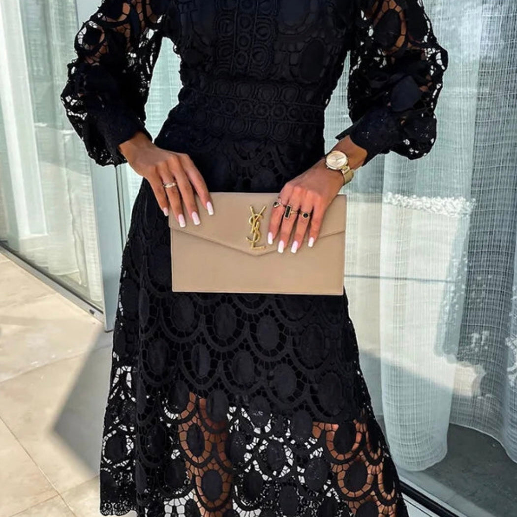 Rori - Elegantna Midi Haljina sa Čipkastim Detaljima za Žene