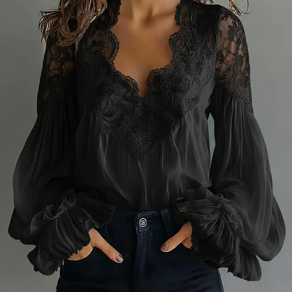 Laceva - Bluza s cvjetnom čipkom i lantern rukavima