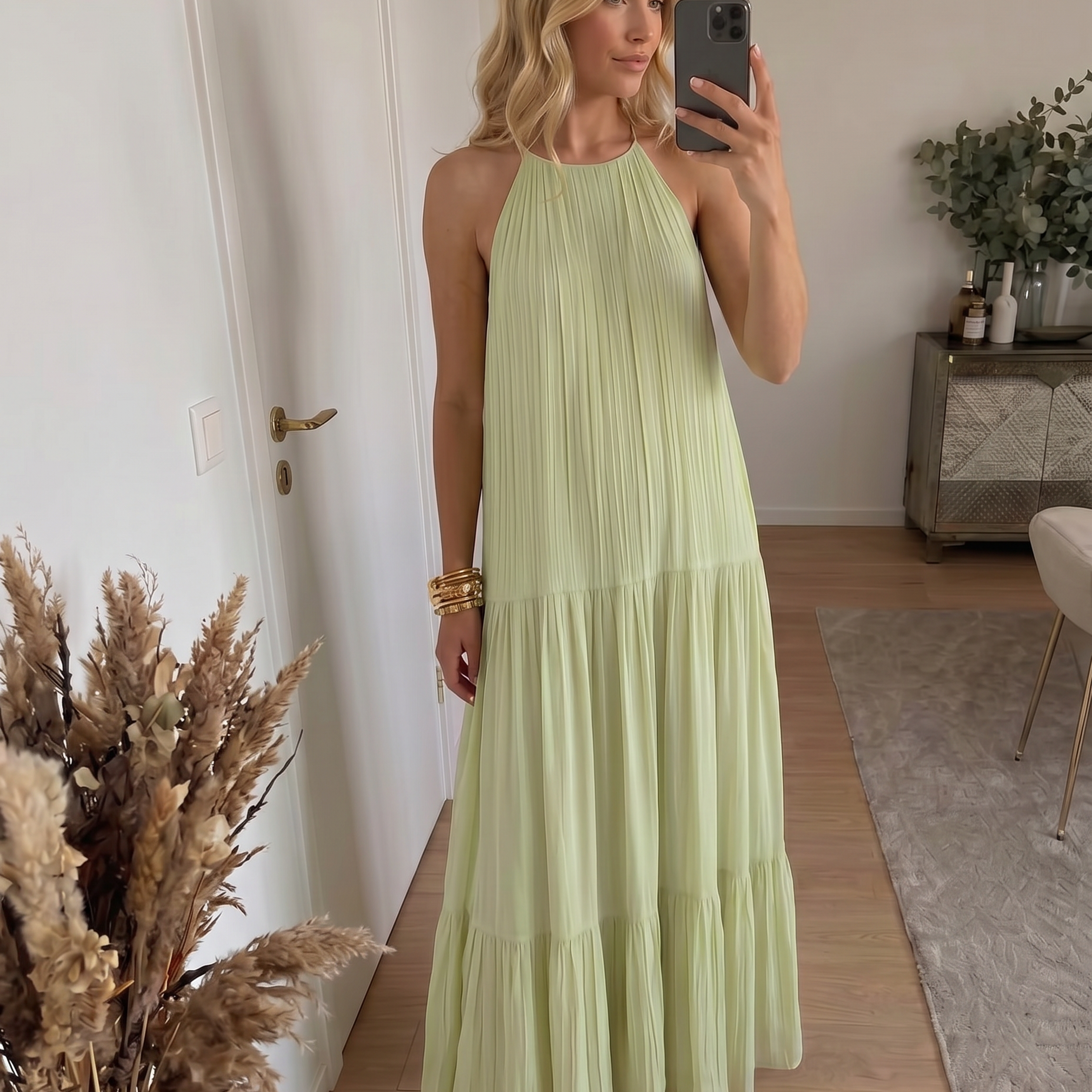 Lívia - Maxi Haljina Boho Zeleni Pistacio