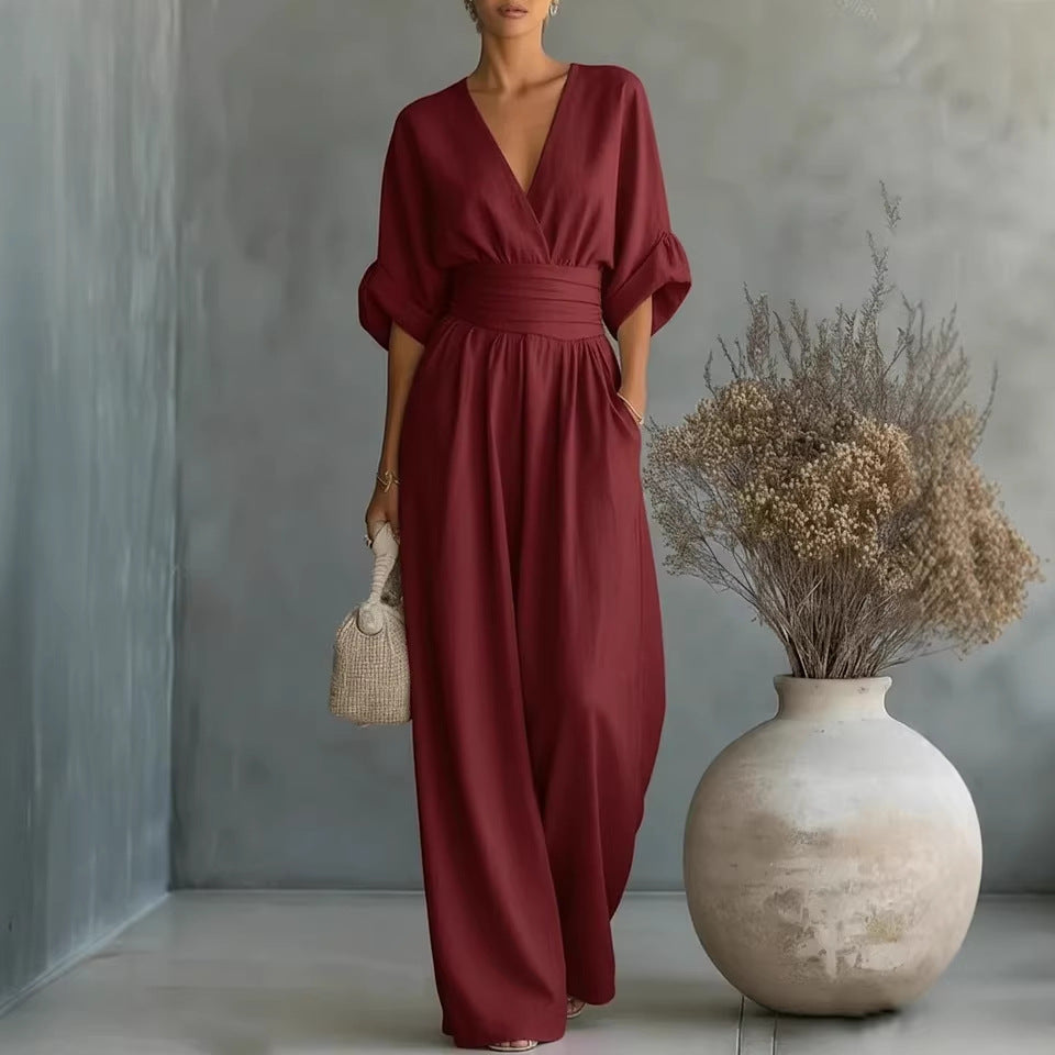 Elegantna Haljina u V, Otvorena Leđa i Fluidne Rukave - Maison Claire et Sylvie