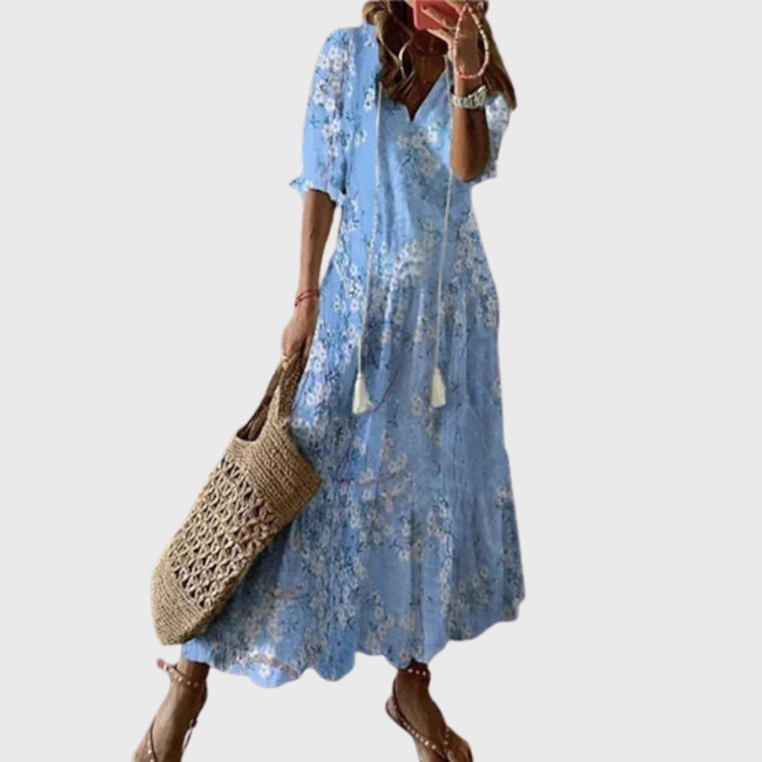 Béatrice | Boho Vintage Haljina sa V Izrezom i Dugmadima