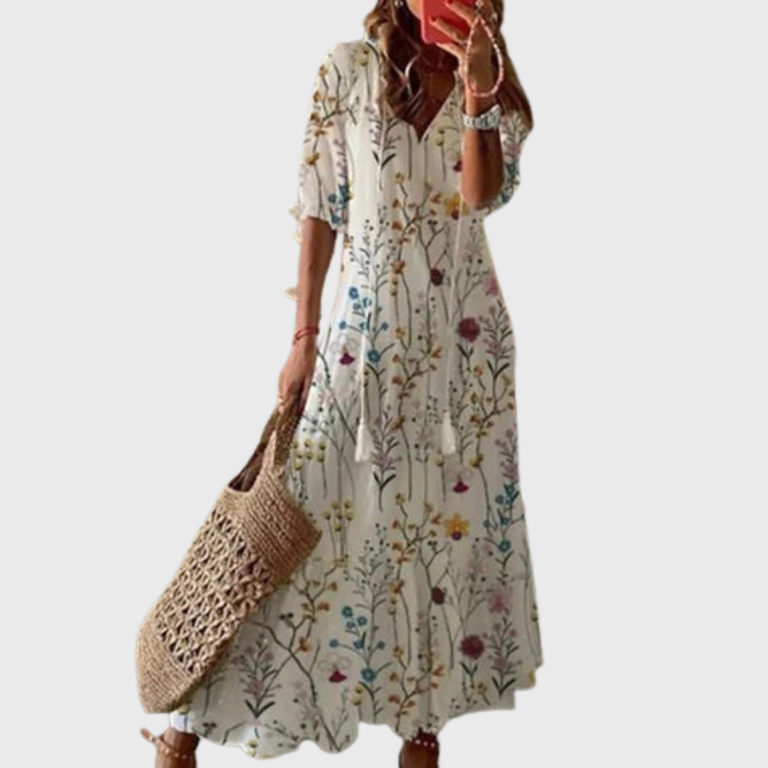Béatrice | Boho Vintage Haljina sa V Izrezom i Dugmadima