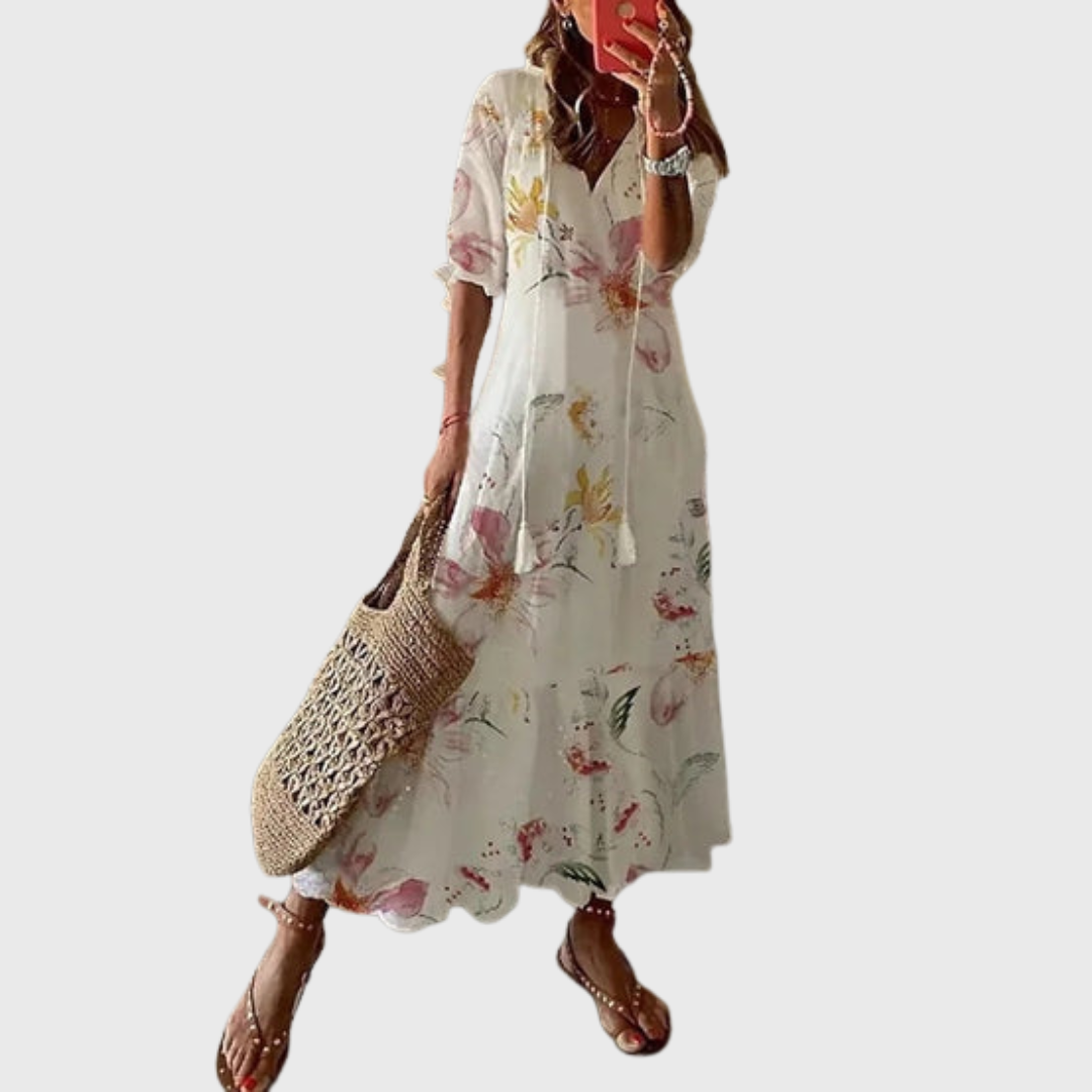 Béatrice | Boho Vintage Haljina sa V Izrezom i Dugmadima