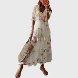 Béatrice | Boho Vintage Haljina sa V Izrezom i Dugmadima