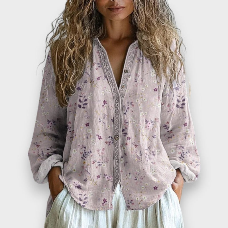 Lia | Vintage Bluza sa Uzorkom Listova