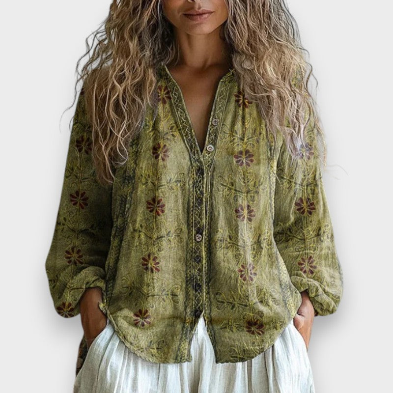 Lia | Vintage Bluza sa Uzorkom Listova
