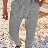 NICHOLS | ŠIROKE LINO PANTALONE SA KORDONOM