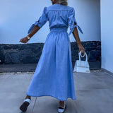 RIVIERA haljina — duga haljina na kopčanje u denim stilu