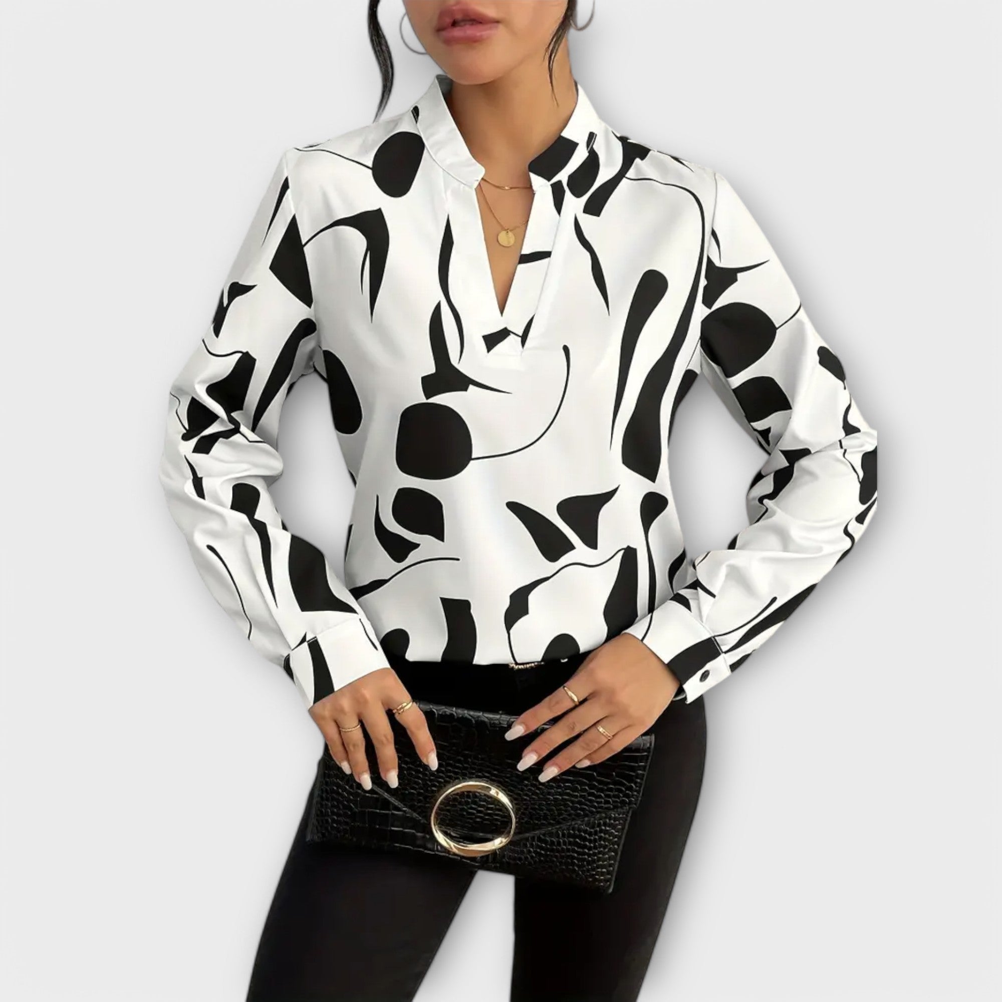 Elegantna Bluza sa Dugim Rukavima i V-Izrezom