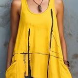 Дълга без ръкави разкроена рокля с принт