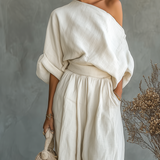 Set od lanenih hlača sa off-shoulder topom