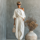 Set od lanenih hlača sa off-shoulder topom