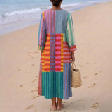 Eva - Dugačka Višebojna Haljina u Patchwork Stilu