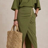 Marta - Midi Boho Haljina u Maslinastoj Zelenoj