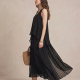 Nádia - Maxi Haljina Boho Sačinjena od Chiffon-a Crna