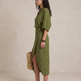 Marta - Midi Boho Haljina u Maslinastoj Zelenoj
