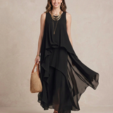 Nádia - Maxi Haljina Boho Sačinjena od Chiffon-a Crna