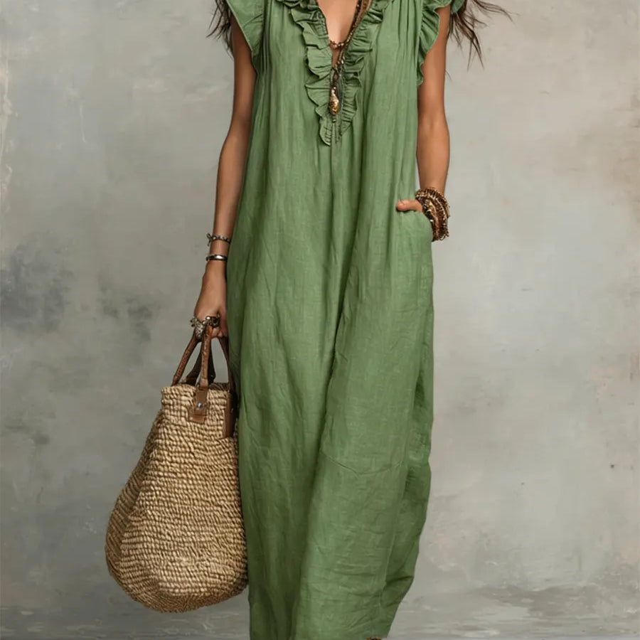Korina - Lepršava Lanena Boho Maxi Haljina