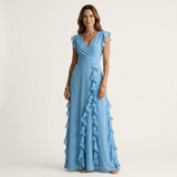 Tatiana - Maxi haljina sa V izrezom i lepršavim slojevima rukava, super elegantna