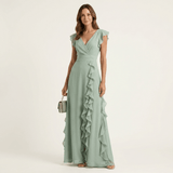 Tatiana - Maxi haljina sa V izrezom i lepršavim slojevima rukava, super elegantna